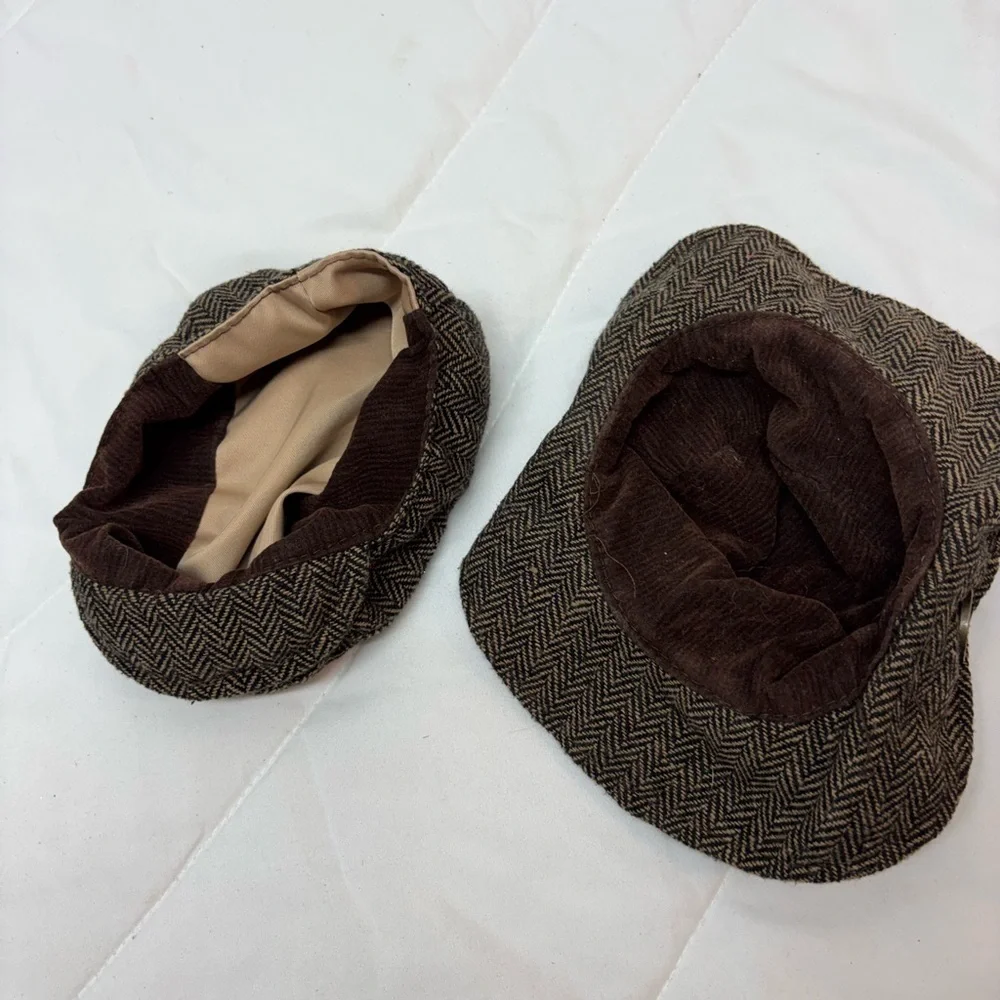 Newborn Baby Photoshoot Brown Herringbone Caps Hats